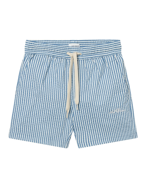 Les Deux Stan Stripe Seersucker Swim Shorts Kids - Washed Denim/Light Ivory